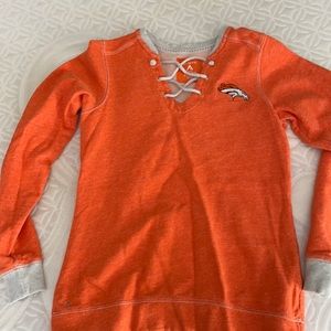 Broncos sweatshirt with cute cross tie front.